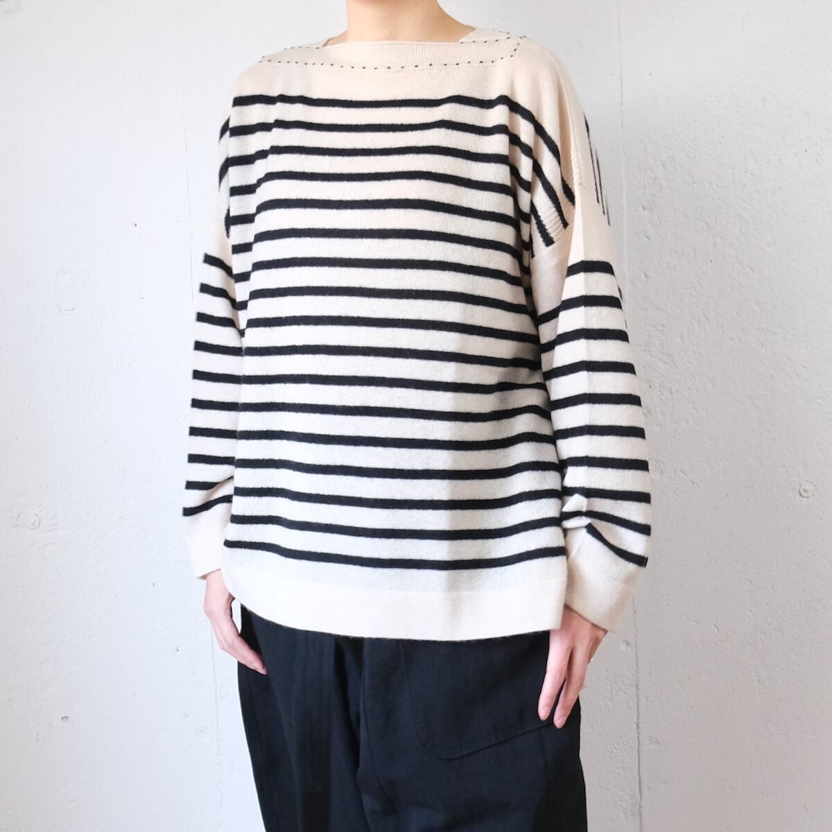 TOWAVASE(トワヴァーズ) Basque-pullover 1ply カシミヤ ボーダー