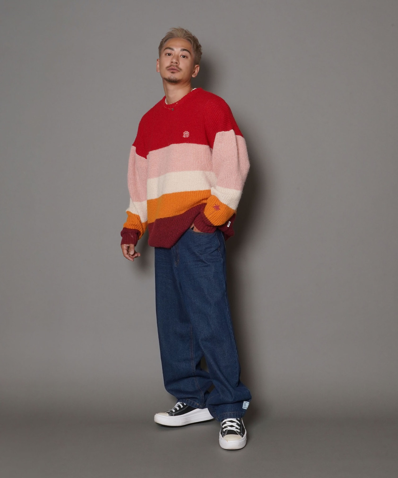 【#Re:room】WOOL COLOR BORDER MOHAIR CREW KNIT［REK113］