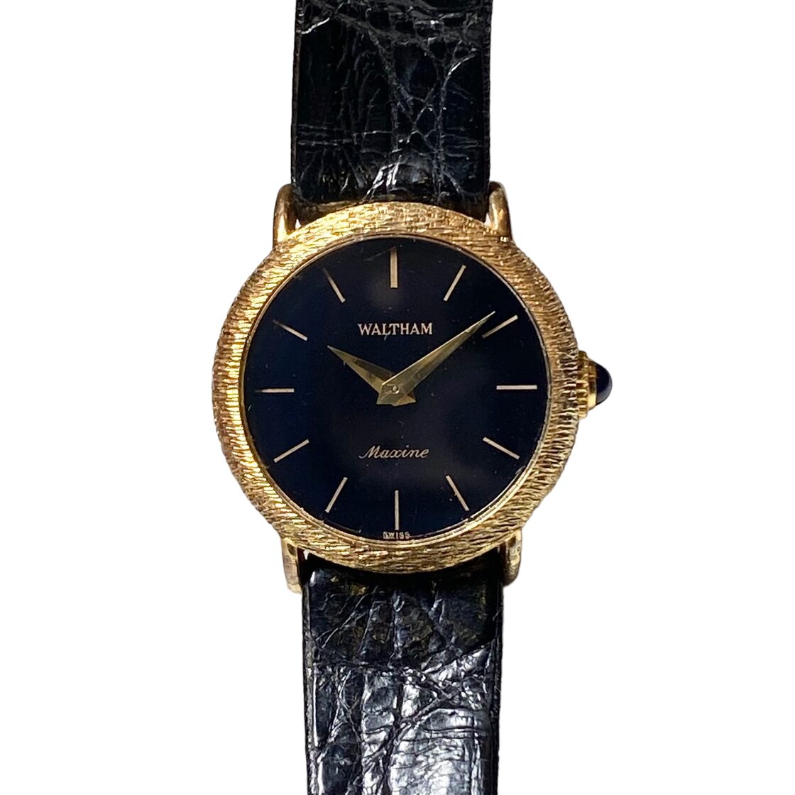 Waltham Maxim ブラックレザー腕時計 稼働品 ウォルサム マキシム 