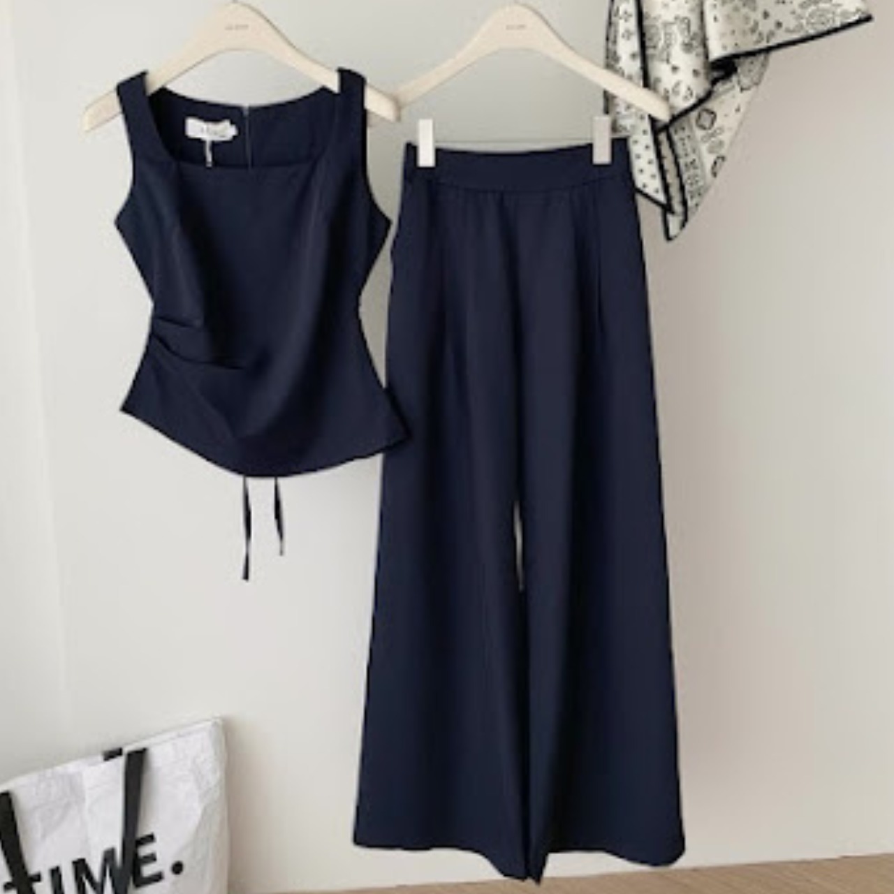 スクエアネック ノースリーブ ワイドレッグ ジャンプスーツ２点セット 　　 00056