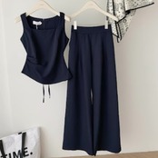 スクエアネック ノースリーブ ワイドレッグ ジャンプスーツ２点セット 　　 00056