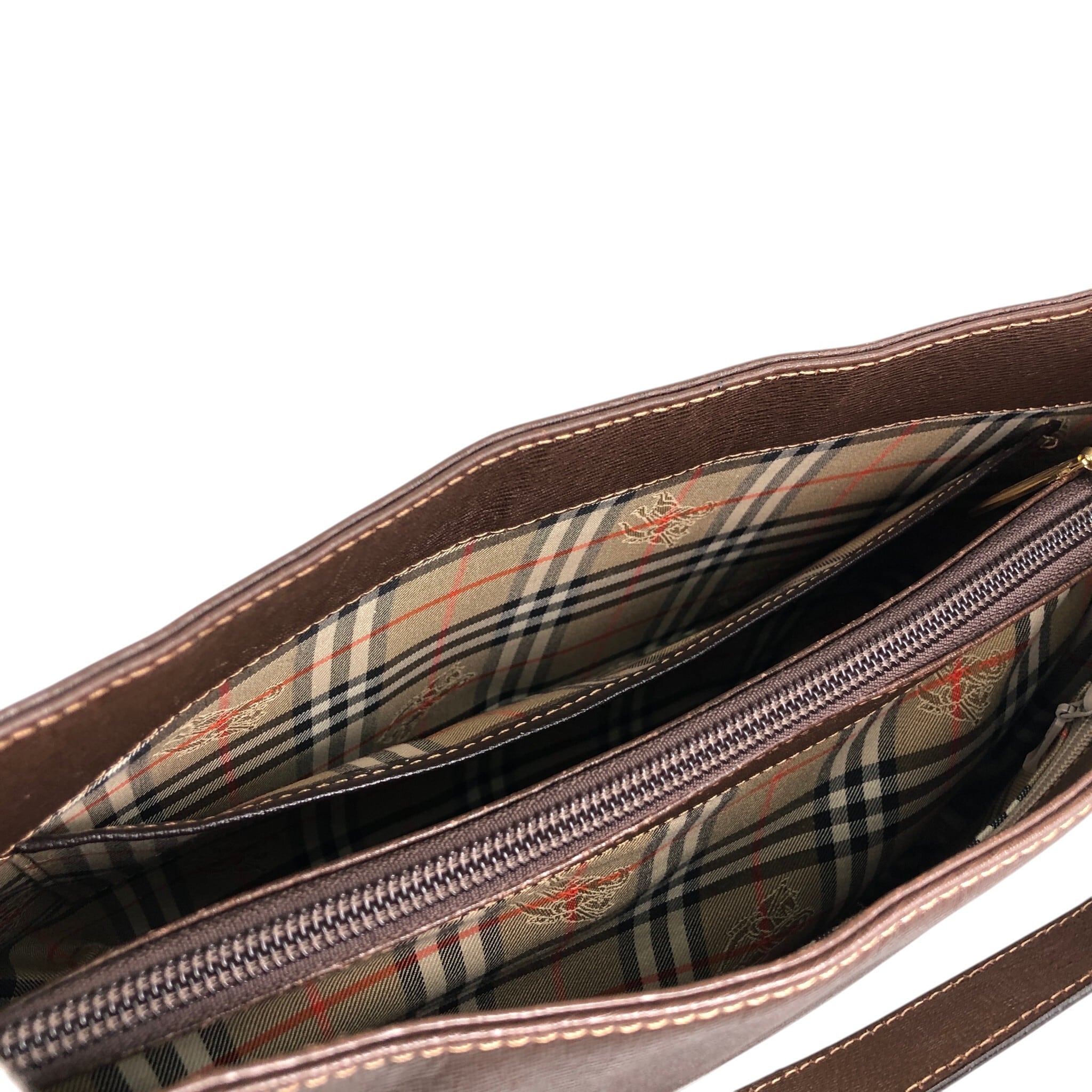 BURBERRY バーバリー ショルダーバッグ ブラウン プレートロゴ レザー