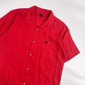 リネン100% Papas パパス 半袖 オープンカラー シャツ M /レッド系 メンズ