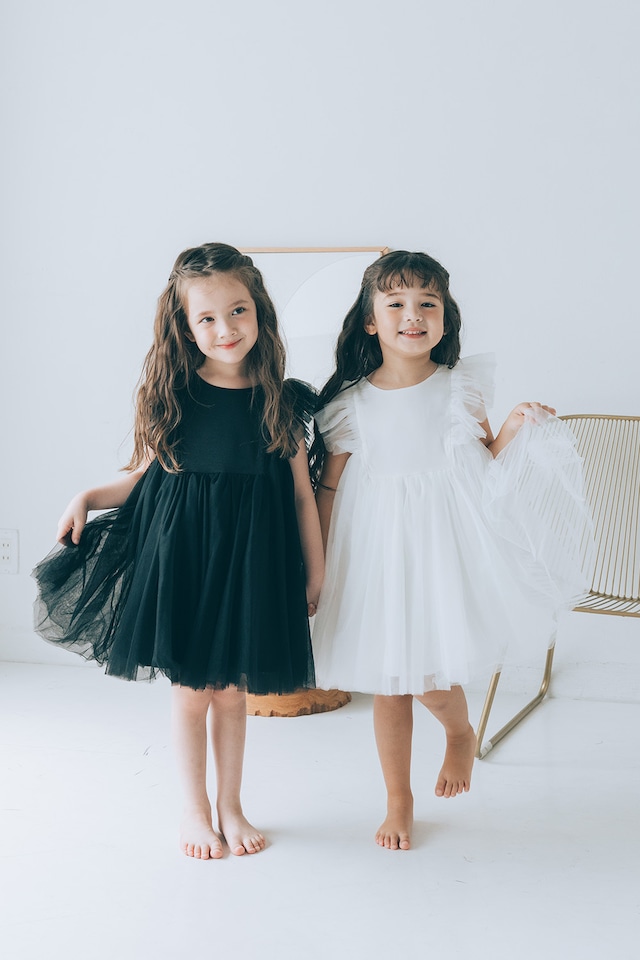 back ribbon tulle dress〈Black〉