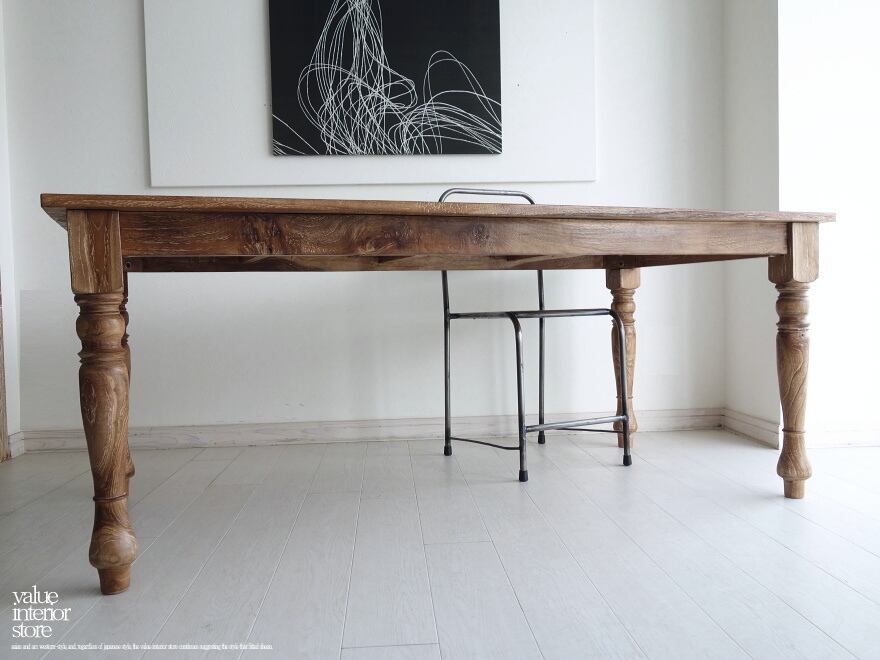 オールドチークダイニングテーブルL 食卓テーブル 机 チーク材 手作り 天然木 木製 ナチュラル 銘木 総無垢 和風 幅180cm × 奥行き89cm