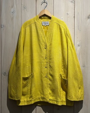 【a.k.a.C.a.k.a vintage】“GIANFRANCO FERRE” Yellow Color Vintage No Collar Linen Jacket