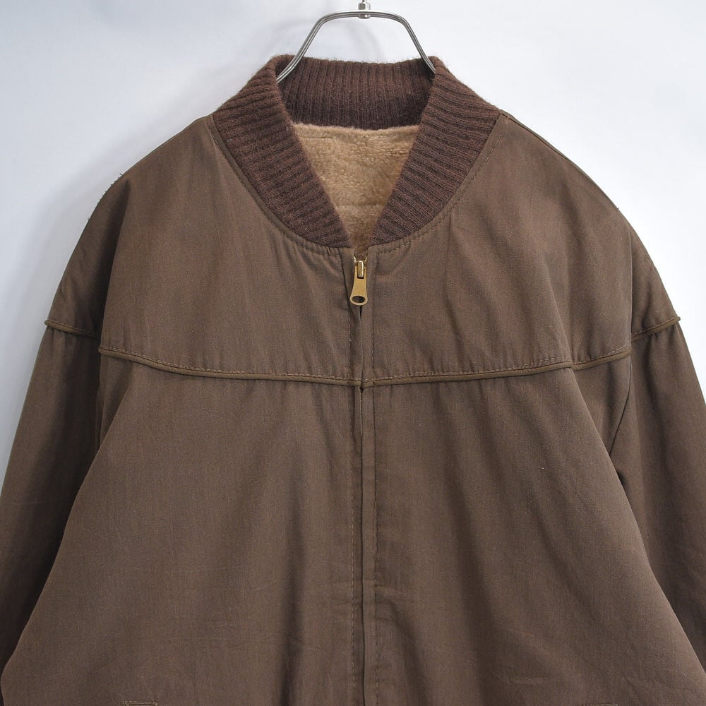 70s~80s YKK USA Derby Jkt ダービースタイル カップショルダー ボアライニング ジャケット ワーク ブルゾン ブラウン ヴィンテージ ビンテージ アメリカ古着 メンズM相当