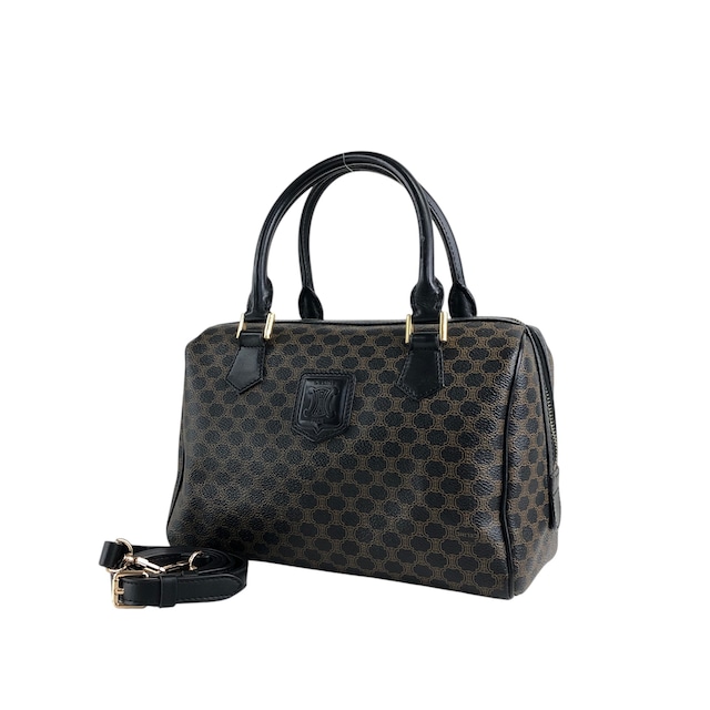 CELINE セリーヌ マカダム ショルダーバッグ ブラック ブラゾン型押し PVC 2WAY vintage ヴィンテージ オールド d4zwjm