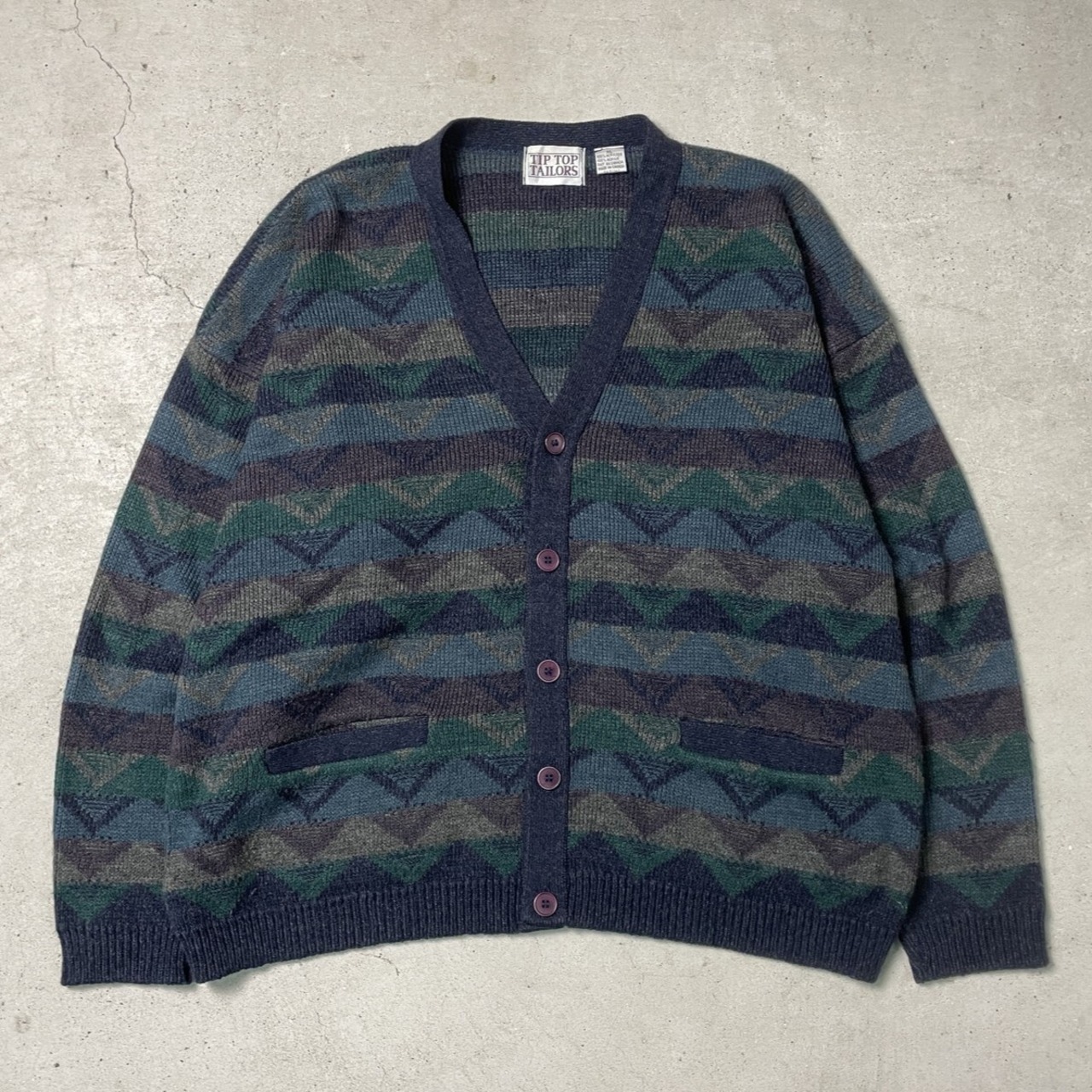 90年代 カナダ製 TIP TOP TAILORS アクリルニットカーディガン 総柄 