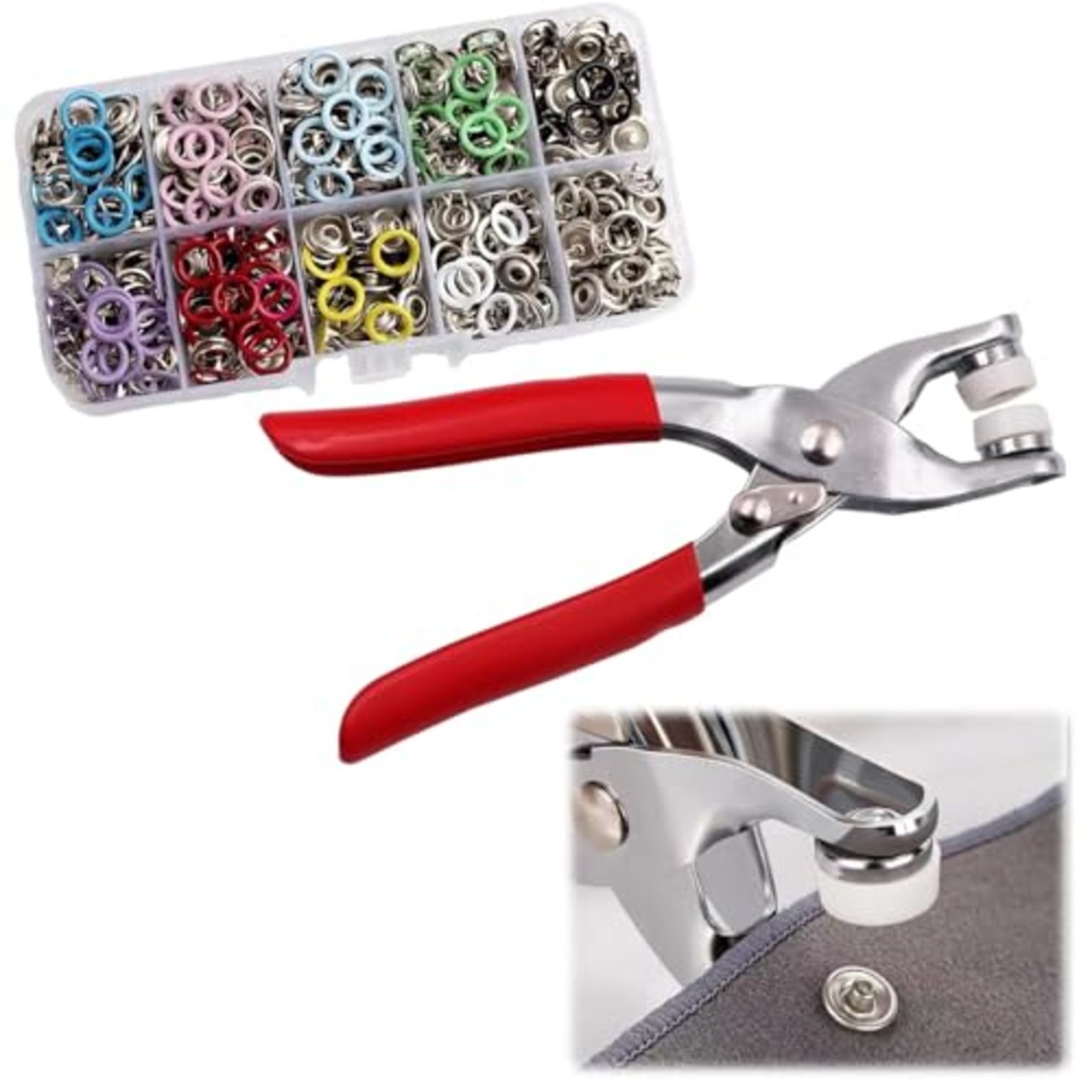 LIROYAL スナップボタン (100個入り) カラースナップボタン 打ち具 リングボタン リングスナップ ハンディプレス 収納ケース付き 手芸DIY 操作が簡単 衣服、ビニール袋、テーブル クロスなどに適しています