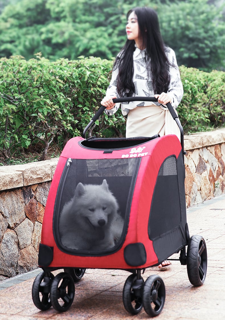 DOT ペットカート 赤黒 ペットカート大型犬用4輪 折りたたみ 自立 コンパクト ドッグカート