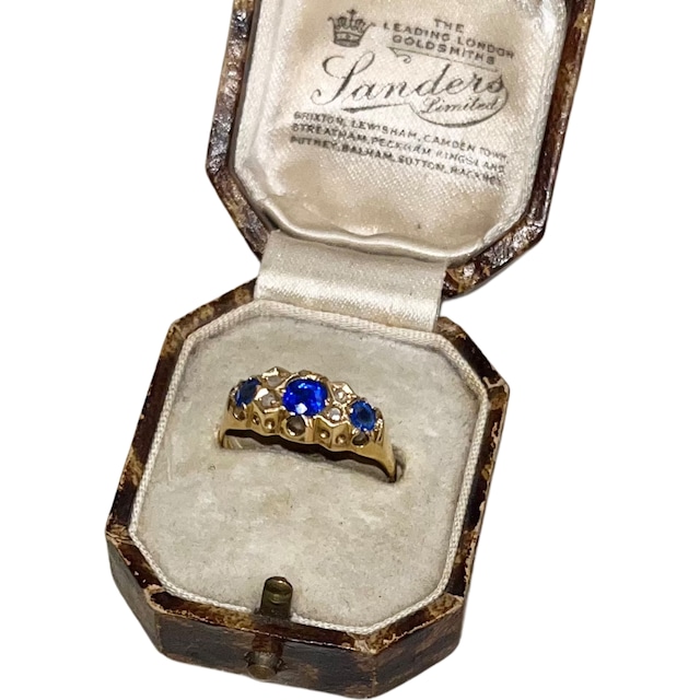 antique c1900 18ct gold 3sappire 4diamond ring