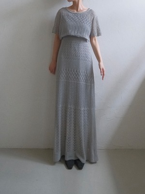 Sheer Pattern Crochet Short Knit / GRAY