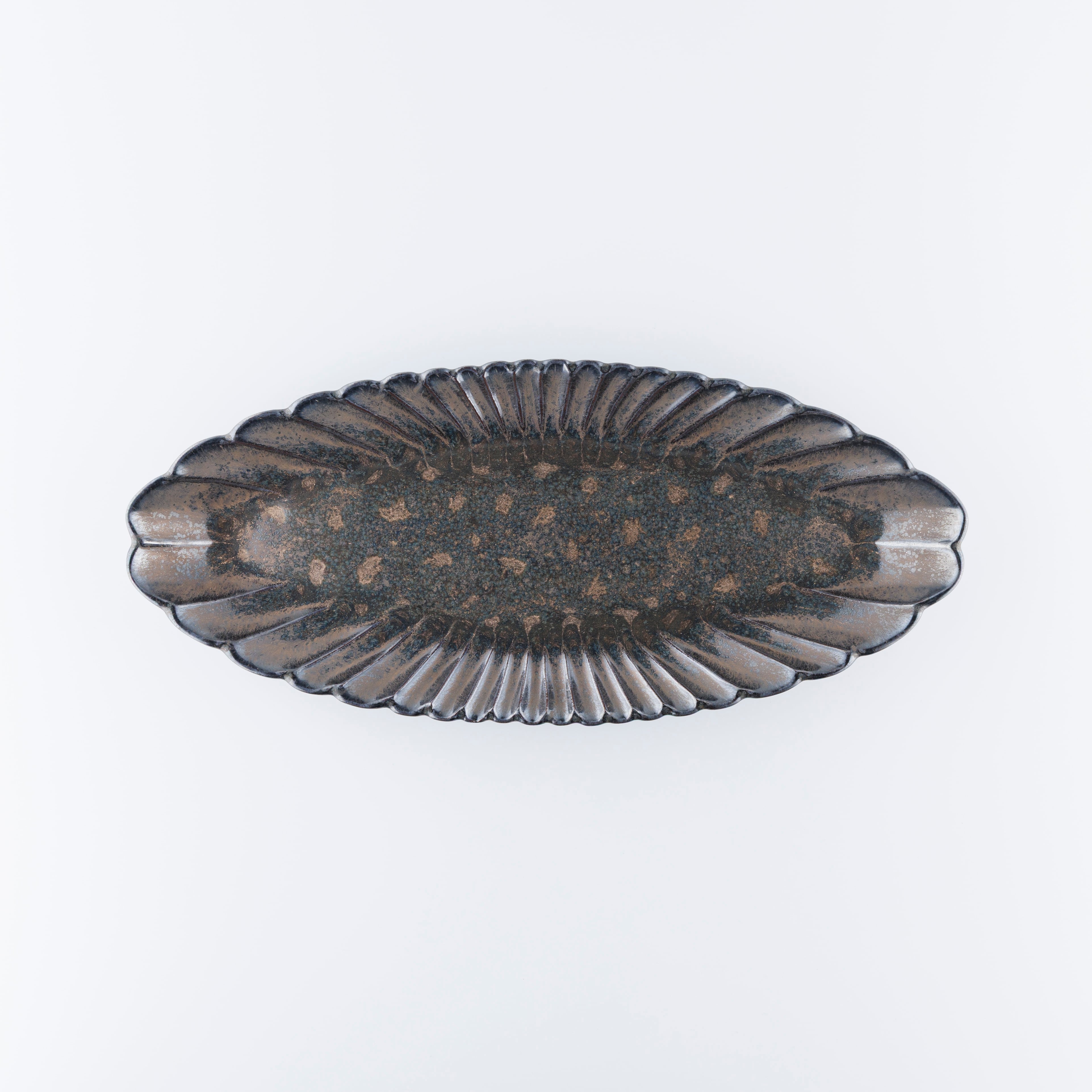 輪花 ボートL 黒金 Flower shaped plate "Boat"-L Black-gold