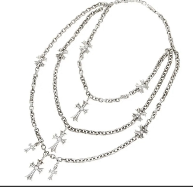 CHROME HEARTS クロムハーツ 3 TIER CRS PLS パヴェダイヤ PAVEダイヤ シルバーチョークチェーン ネックレス