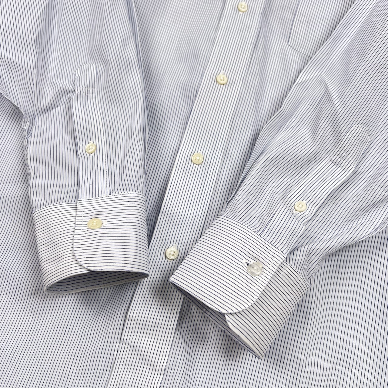 J.PRESS ジェイプレス ストライプ 長袖 ドレスシャツ 42-83 /ポケット付き/ホワイト×ネイビーブルー/メンズ