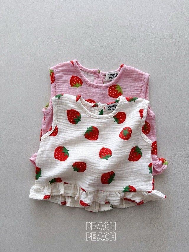 【取寄】peach peach｜strawberry blouse｜いちごブラウス｜XS-XXL｜kids&jr｜26 summer