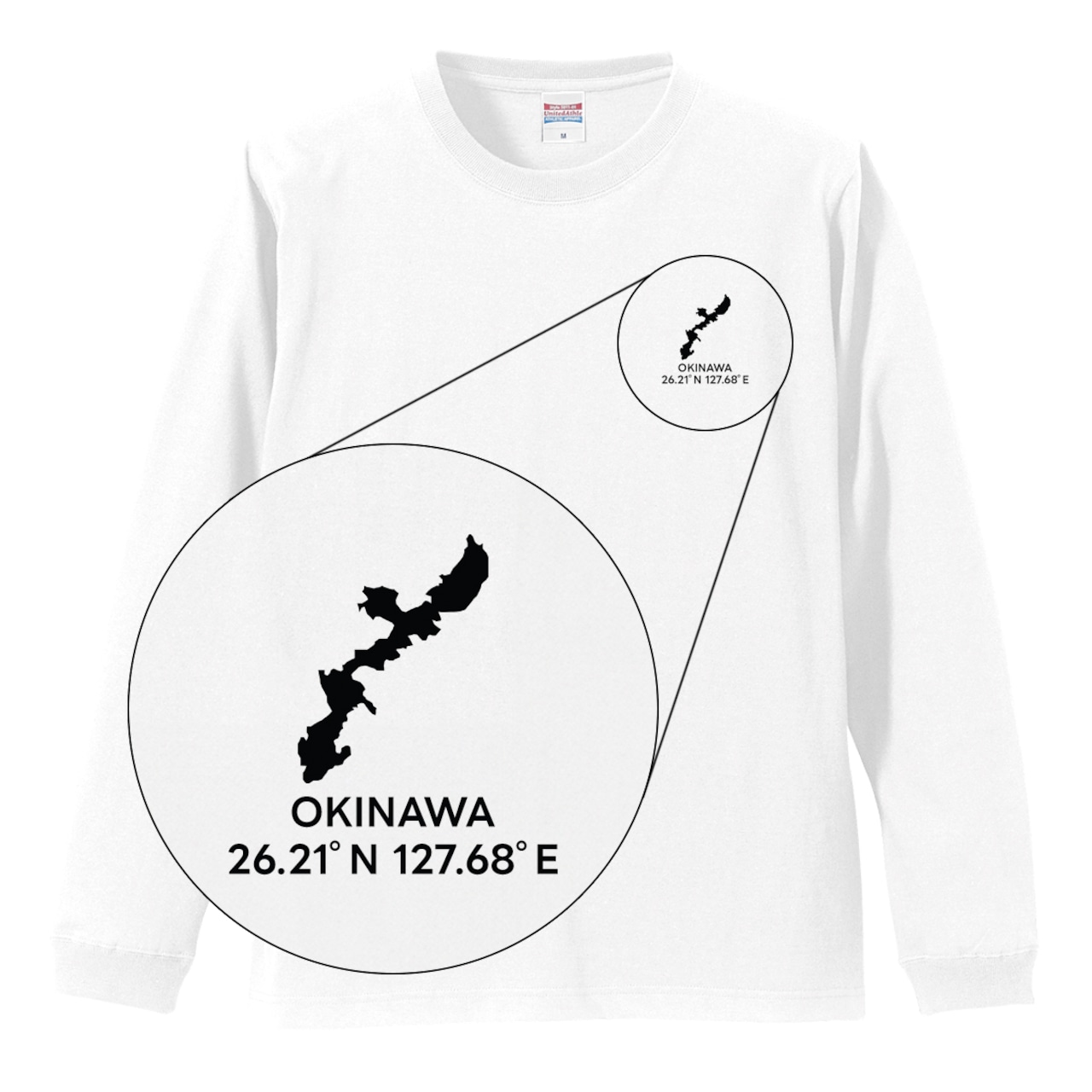 《沖縄》 緯度経度ミニマルロングスリーブTシャツ|地図×地名×ワンポイントデザイン