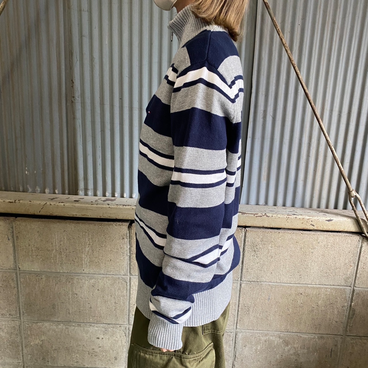 TOMMY HILFIGER トミーヒルフィガー ボーダー ハーフジップ コットン 