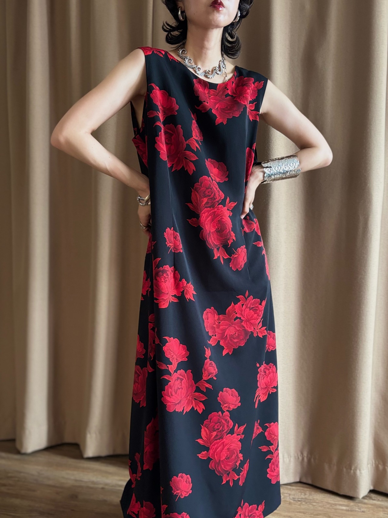 R&K red floral pattern dress-5156-8