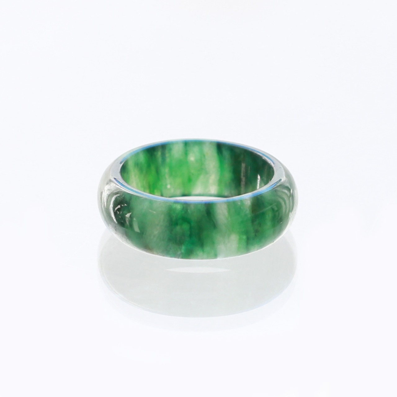 【16.5号】定番美しい天然濃緑翡翠リング  くり抜き甲丸リング A貨翡翠 jd_rg1182