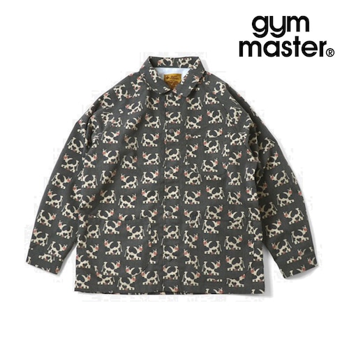 gym master ジムマスター ハッピーペイントダックカバーオール 総柄 ワークジャケット カバーオール メンズ レディース ユニセックス ダック生地 ペイント柄 犬柄 ハンドサイン 落書き カジュアル G633795 COW