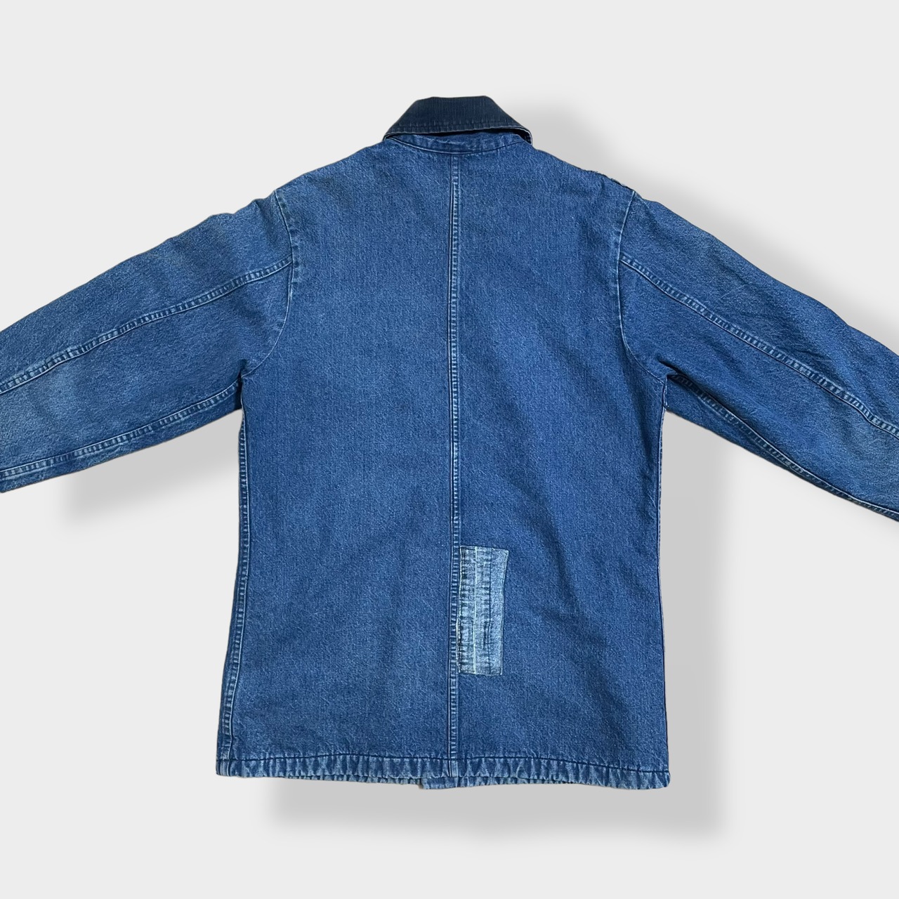 【Dickies】70s 80s USA製 白タグ カバーオール デニムジャケット ワークジャケット 38 LARGE リペア有 切替 コーデュロイ 裏地ブランケット ディッキーズ us古着