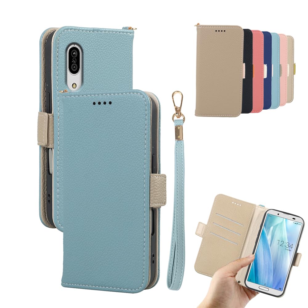 対応AQUOS sense3 docomo SH-02M/au SHV45 SHV48 Softbank/Android One S7/SH-M12/ AQUOS sense3 lite/AQUOS sense3 basic 手帳型 シェルノートブックタイプ保護カバーノートブックカード収納側マグネットブラケットレイシ模様(ブルー)