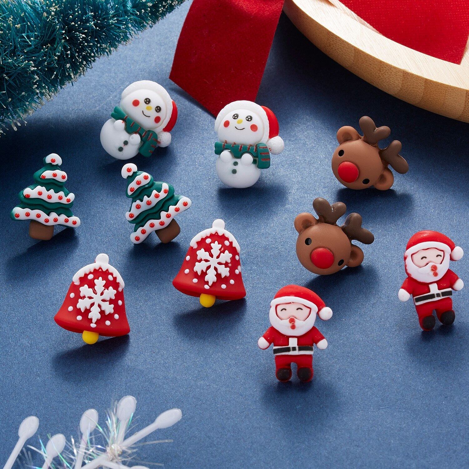 送料無料 漫画サンタクロース雪だるまエルク非対称ピアススタッド