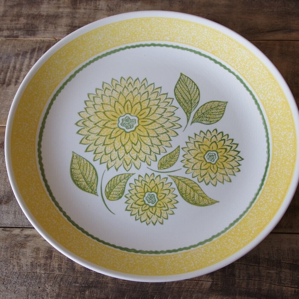 2枚セット アメリカ製 ヴィンテージ 食器 陶器 黄色 ダリア 花柄