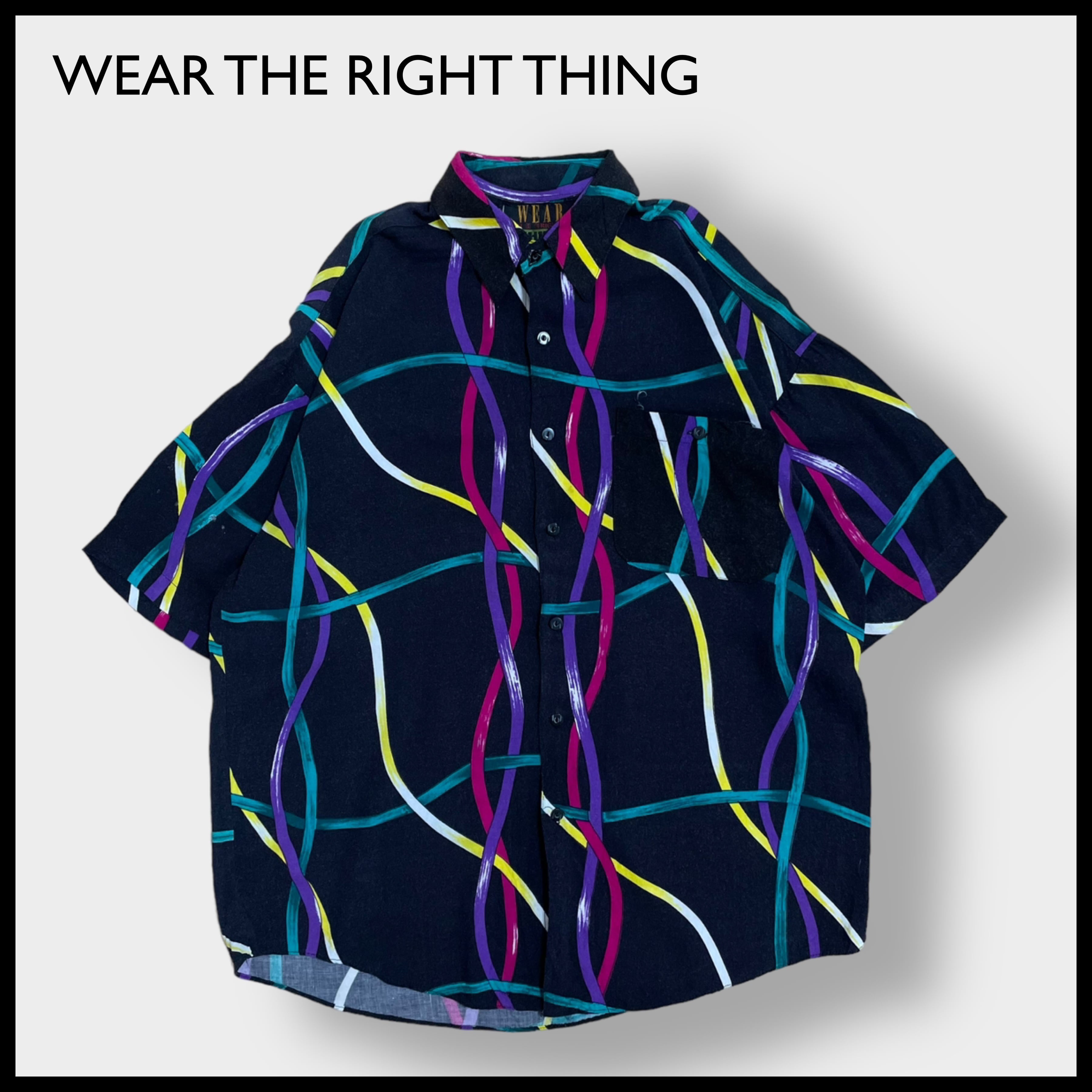 WEAR THE RIGHT THING】半袖シャツ 個性的 総柄 柄物 ブラック レトロ