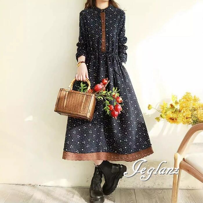 3色 小花柄 ワンピース 異素材 レース きれいめ カジュアル派 ♪(MA938)γ