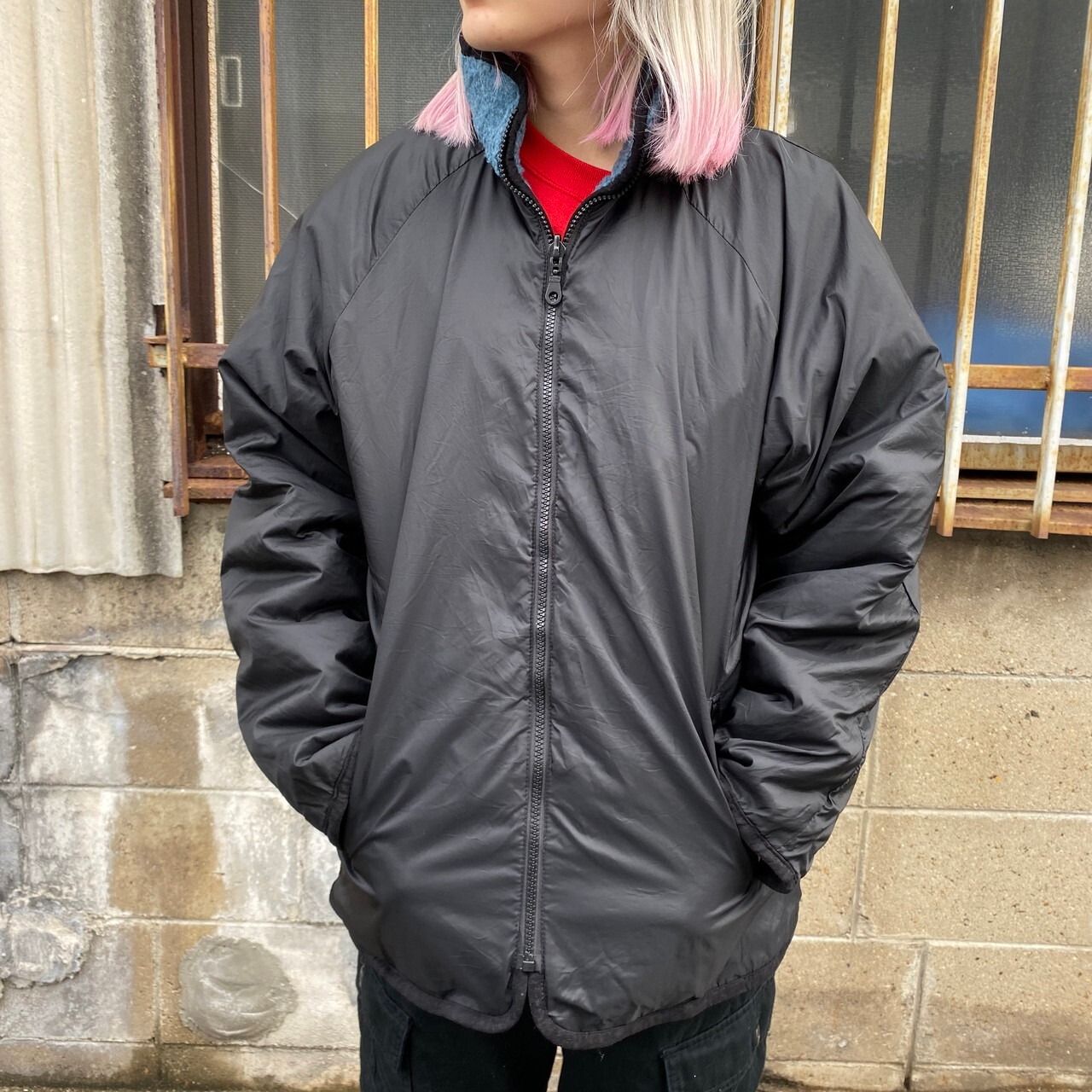 90年代 OUTBROOK 雪山柄 リバーシブル ボアブルゾン レディースL 