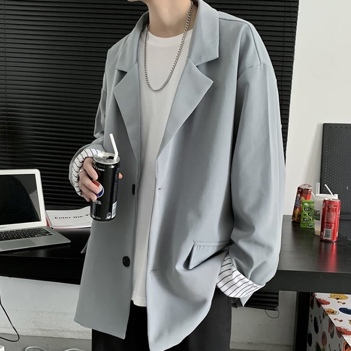 【予約販売】テーラードジャケット ジャケット 無地 アウター メンズ オーバーサイズ ブラック シルバー カジュアル こなれ感 お洒落 韓国トレンド 春 秋 大きいサイズ M/L/XL/2XL