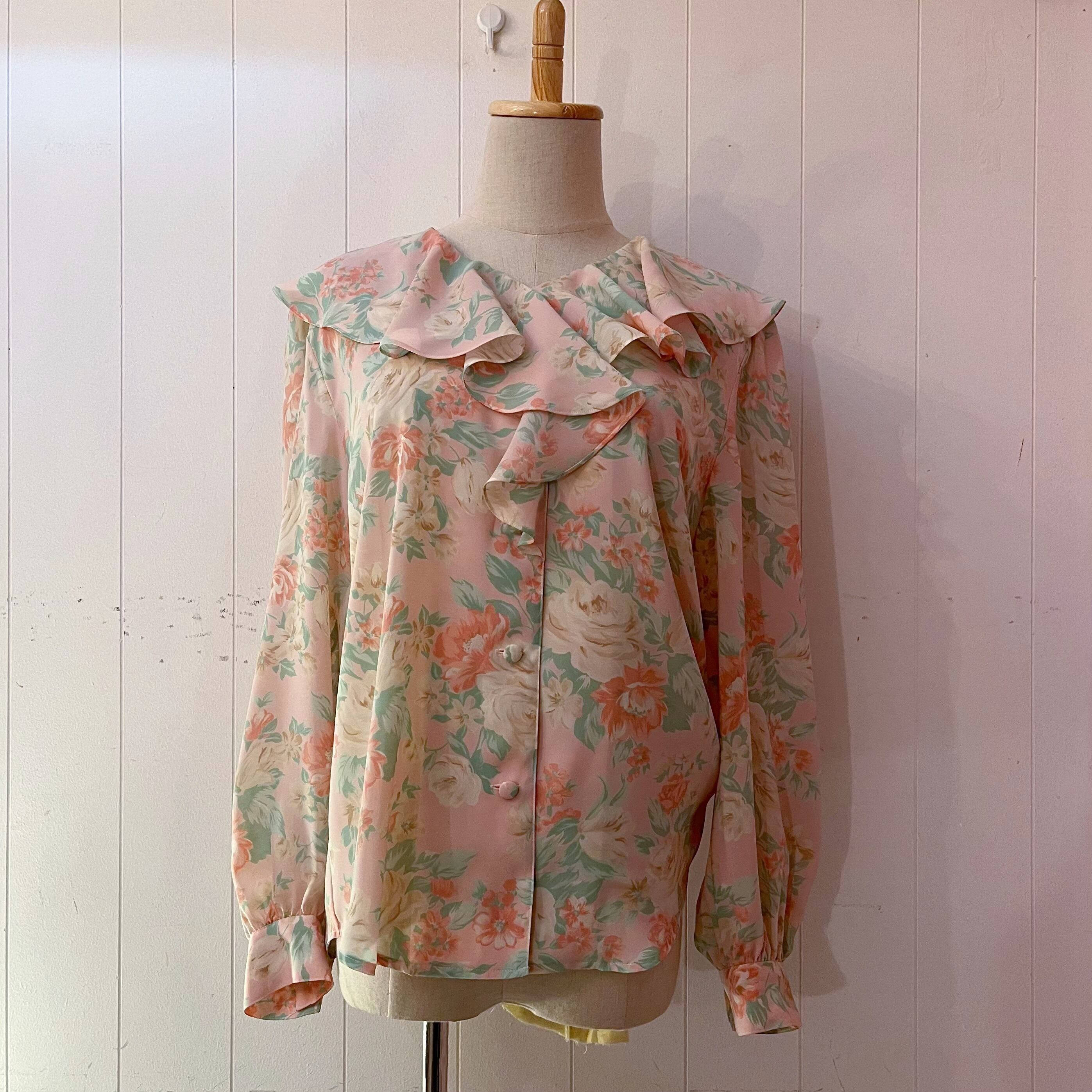 flower frill collar pink blouse