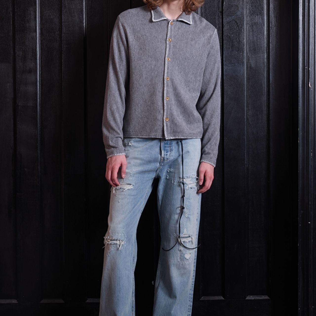 ホワイトステッチニットカーディガン　1194