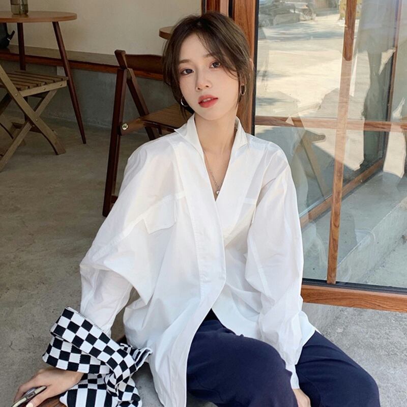 ホワイトシャツ ジャケット スプリングオータムスタンダードルーズ レトロ 春物 秋物 試着室12370295127