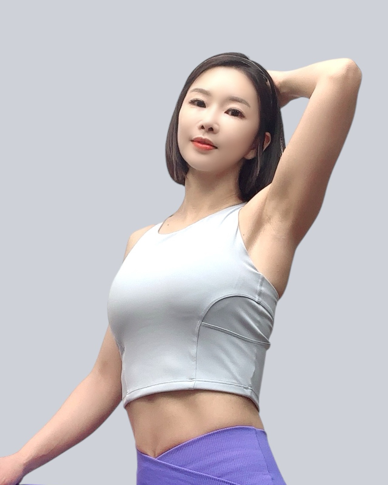 背中メッシュレイヤード袖なしクロップトップ