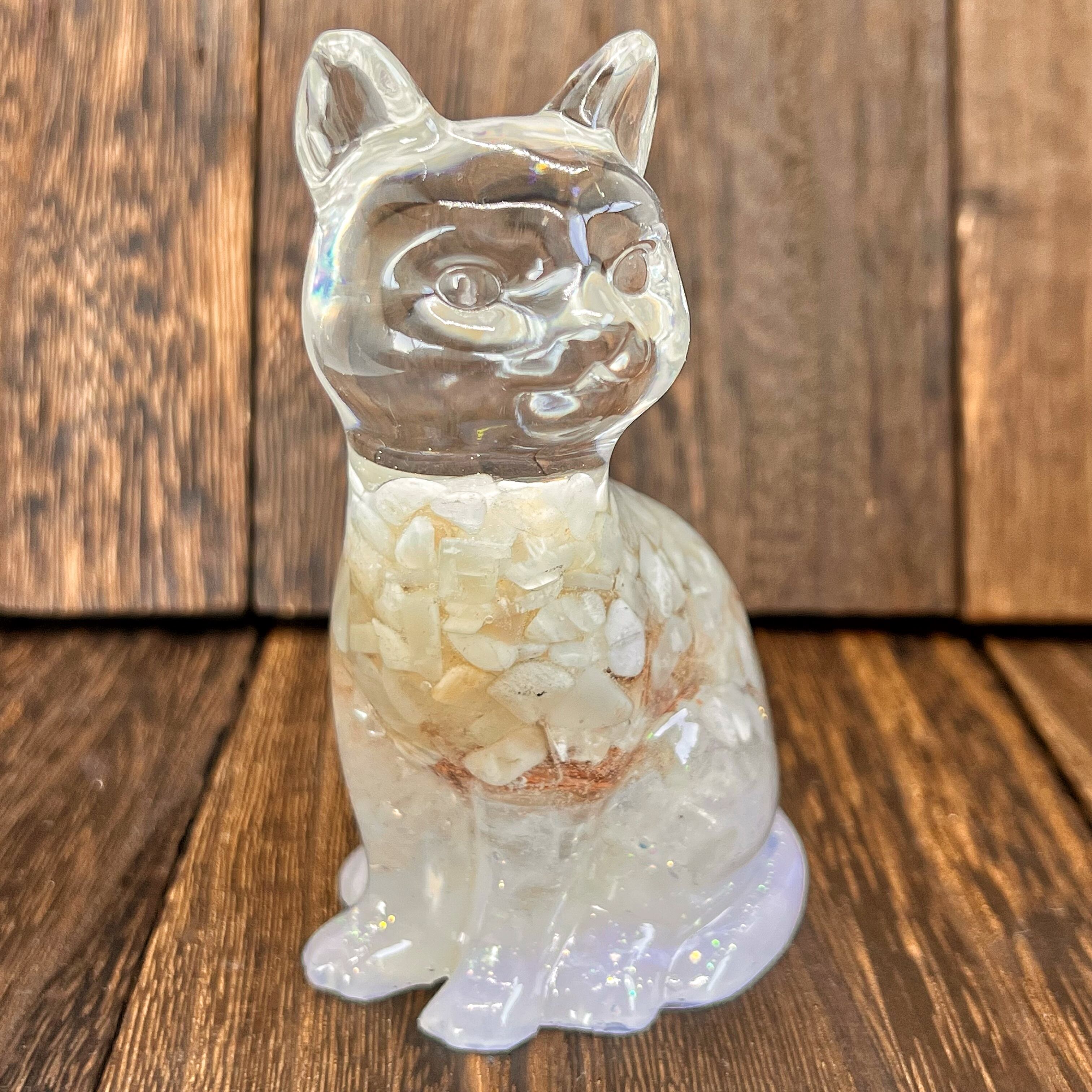 猫の日に!【1点もの】猫 オルゴナイト ムーンストーン 置物