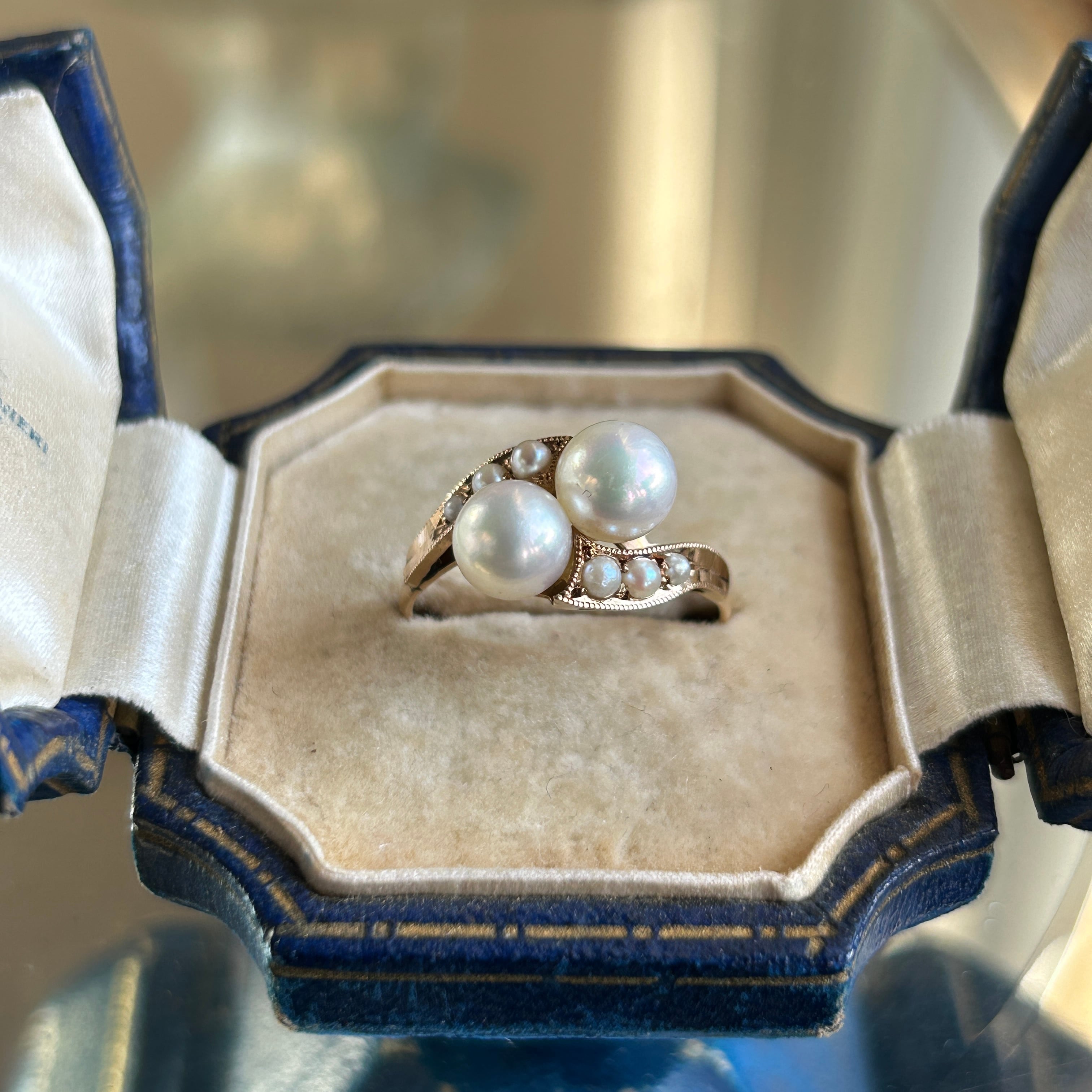 ヴィンテージ　18金美珠アコヤと芥子のトワエモアリング