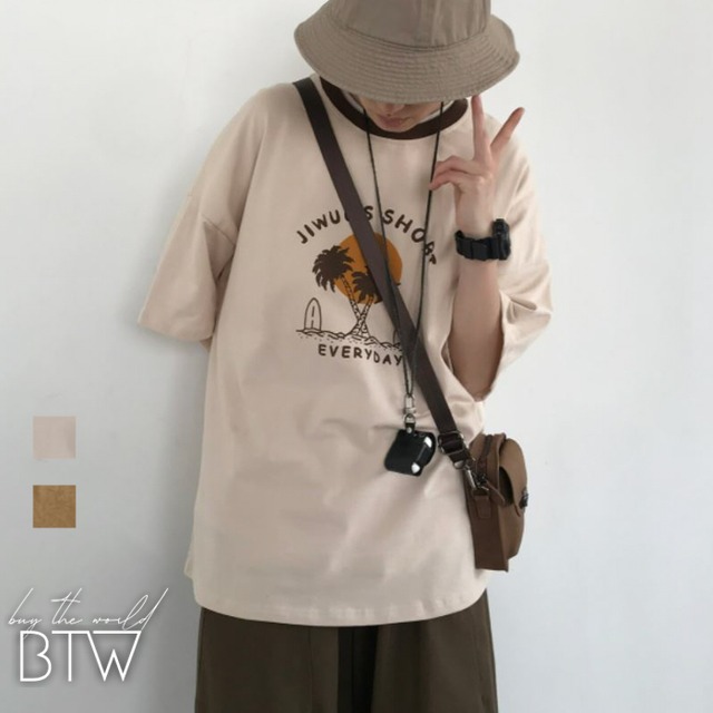【韓国メンズファッション】ロゴプリント半袖Tシャツ シンプル カジュアル ゆったり ユニセックス BW2187