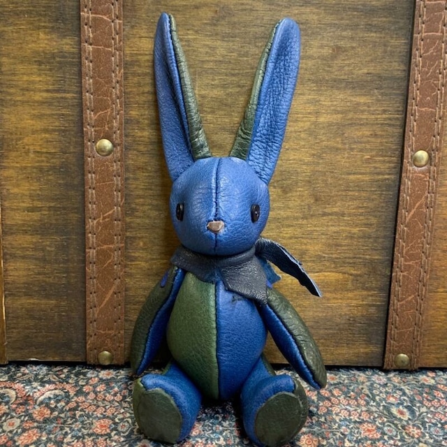 ジビエレザー鹿革ベルラビ★マイスターの手作り「ベルズラビット」ダークグリーン×ブルー 写真の1点販売です