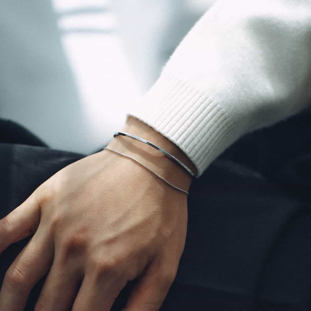 silver thin bracelet set (bangle x bracelet) #s4 | garcia