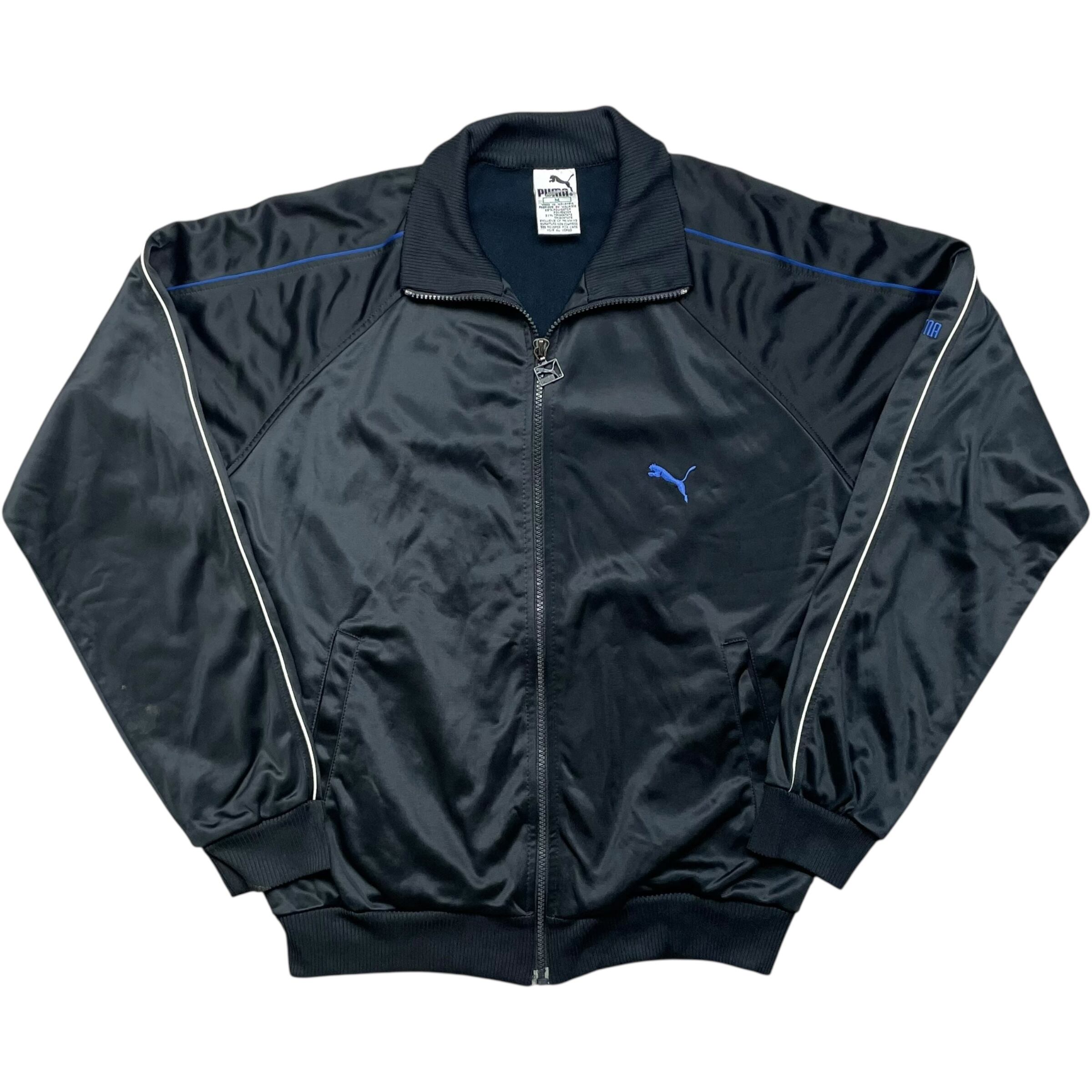 《M》 PUMA プーマ トラックジャケット ジャージ 刺繍ロゴ ワンポイント ブラック 90年代 vintage no.9076