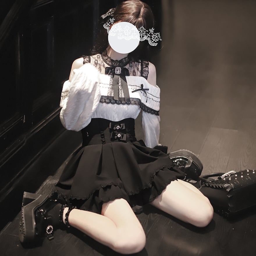 量産型ロリィタ クラシカル ロングスカート 黒 レースフリル