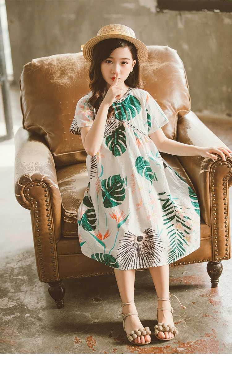 キッズ 半袖 ひざ丈 ワンピース リゾートワンピ ハワイアン キッズ 女の子 夏 ガールズ 夏服 パーティー 半袖ワンピース ワンピ 可愛い オシャレ 夏物 新作 送料無料 韓国レディース キッズファッション Londonbridge ロンドンブリッジ