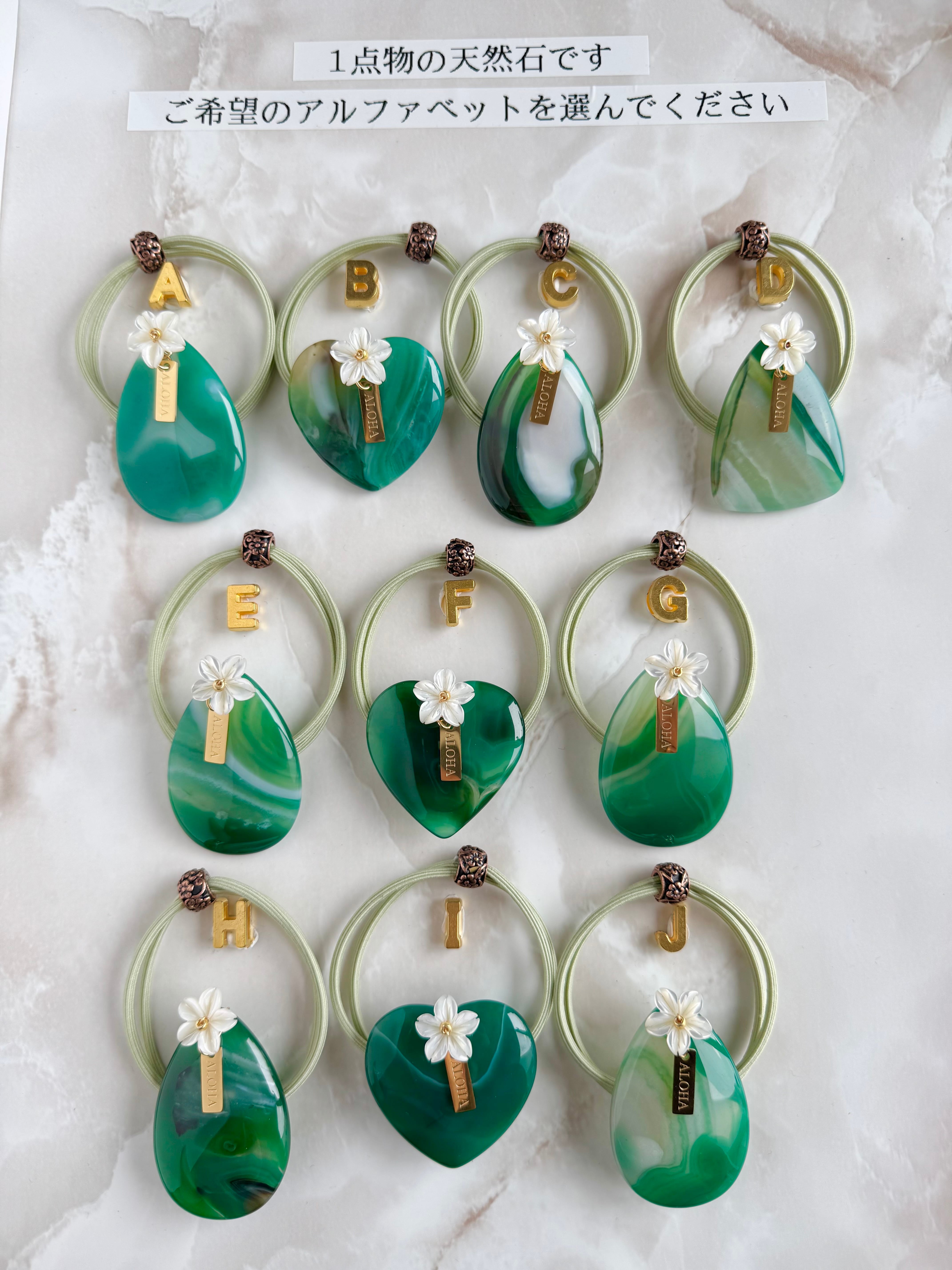 Green agate×Plumeria hair accessory(グリーンアゲート、瑪瑙天然石
