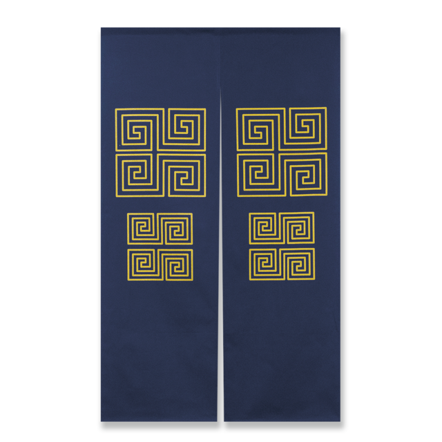 輝き　のれん　雷紋　BT（藍鉄）90㎝×150㎝