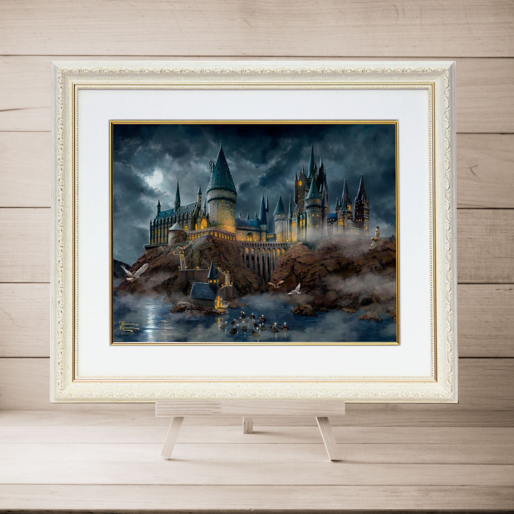トーマス キンケード スタジオ「ハリー・ポッター/ホグワーツ城」額縁 作品証明書 展示用フック付き アートプリントポスター