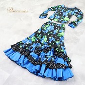 フラメンコ 衣装 Naomi ナオミ ツーピース セットアップ 上下セット ブラック系 ブルー系 グリーン系 黒 青 水色 花柄 ボランテ フリル ダンス 発表会 レディース 水玉 ステージ衣装 舞台 ダンス衣装